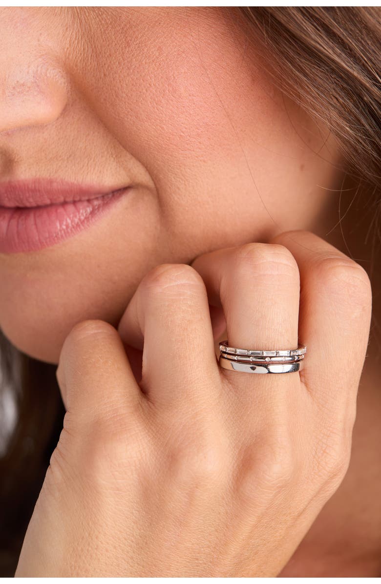 Alex and Ani Baguette Stacking Ring Set of 3, Alternate, color, Silver