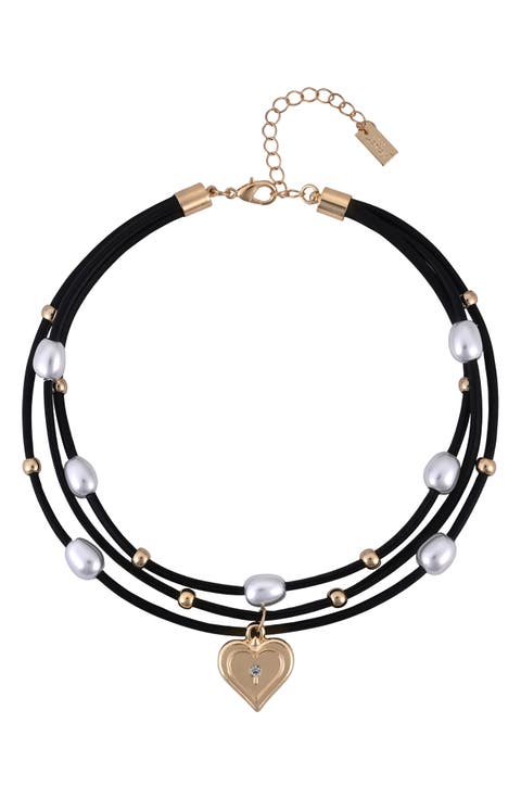 Faux Pearl Layered Cord Necklace