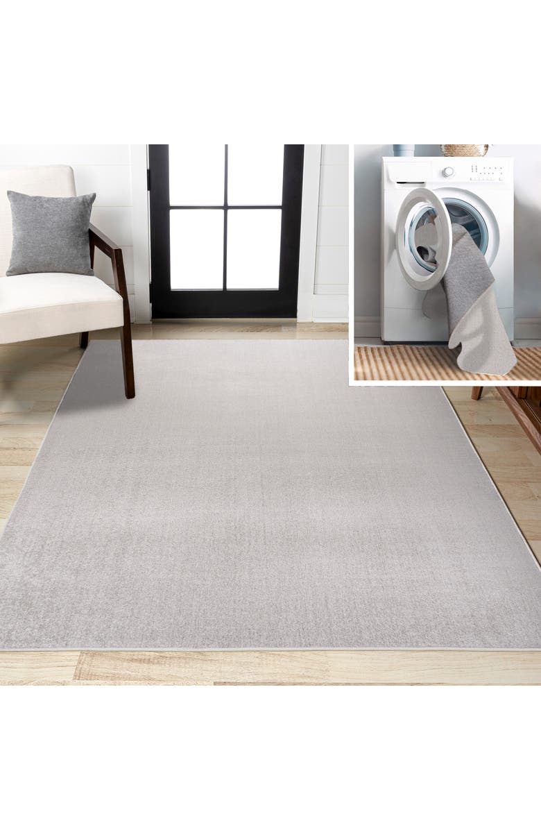 JONATHAN Y Twyla Classic Solid Low-Pile Machine-Washable Area Rug, Main, color, Light Gray