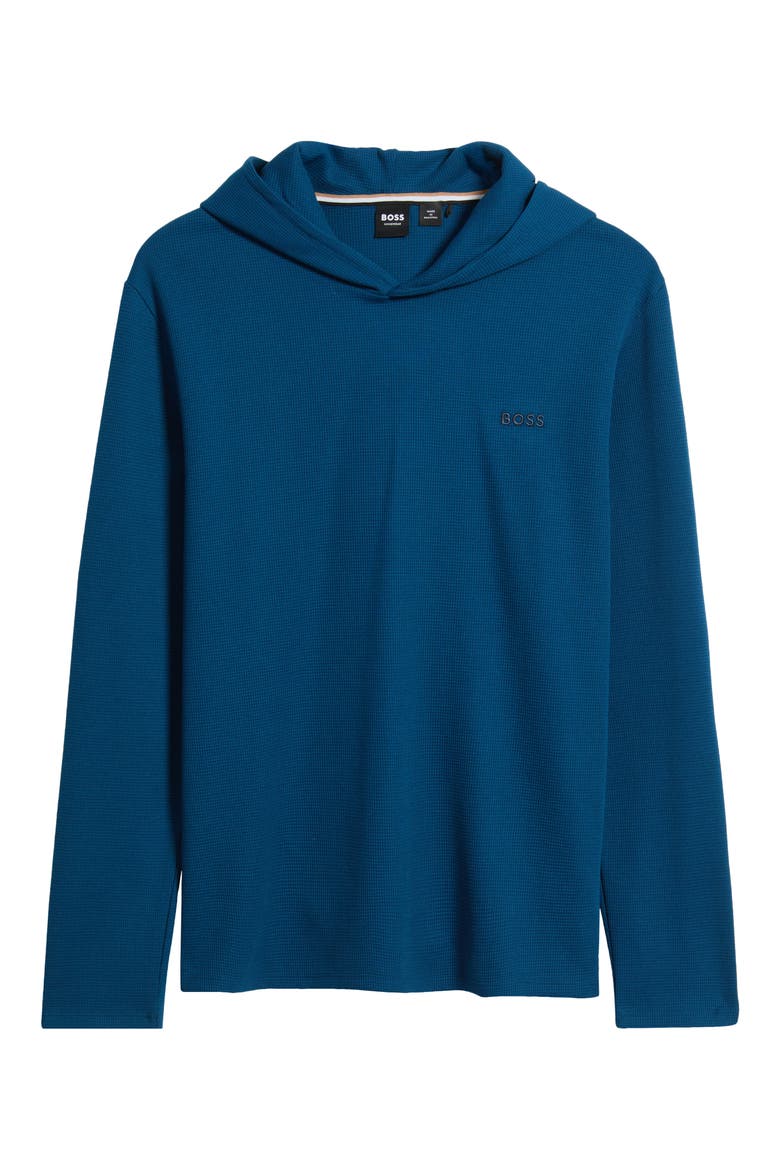 Waffle Knit Hooded Lounge T-Shirt, Main, color, TURQUOISE/ AQUA