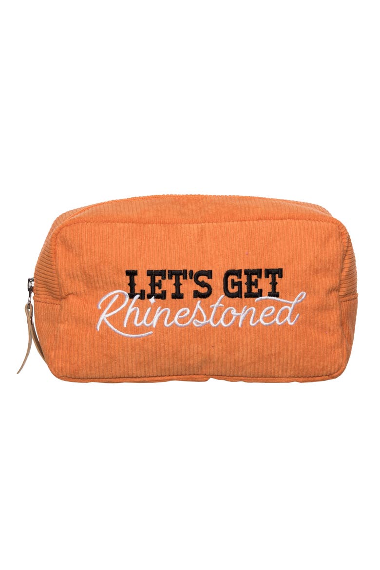 Get Rhinestoned Corduroy Cosmetic Bag Polyester Orange, Main, color, Orange