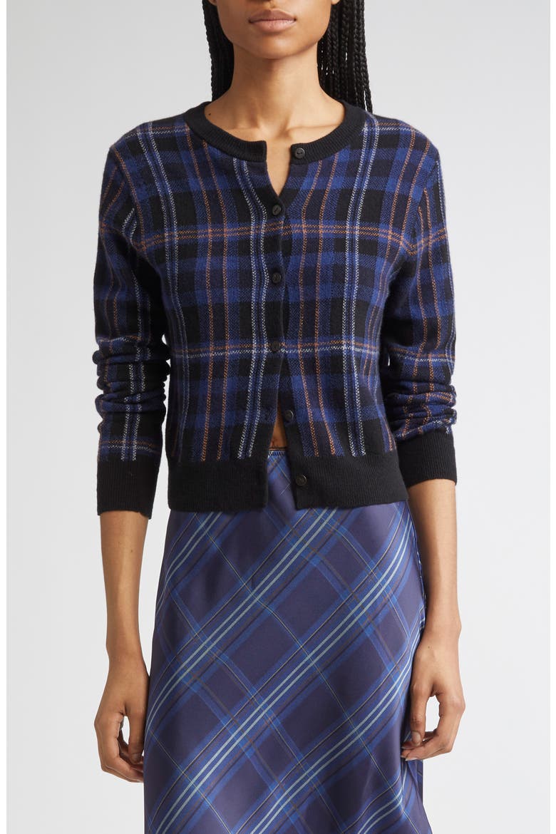 Intarsia Plaid Wool & Cashmere Cardigan, Main, color, CASPIAN COMBO