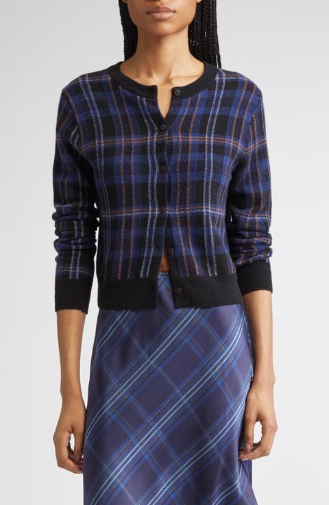 Intarsia Plaid Wool & Cashmere Cardigan