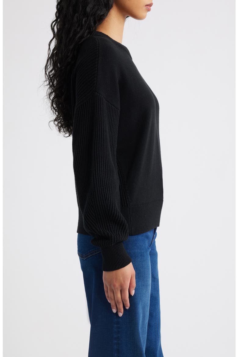Rib Drop Shoulder Crewneck Sweater, Alternate, color, JET BLACK