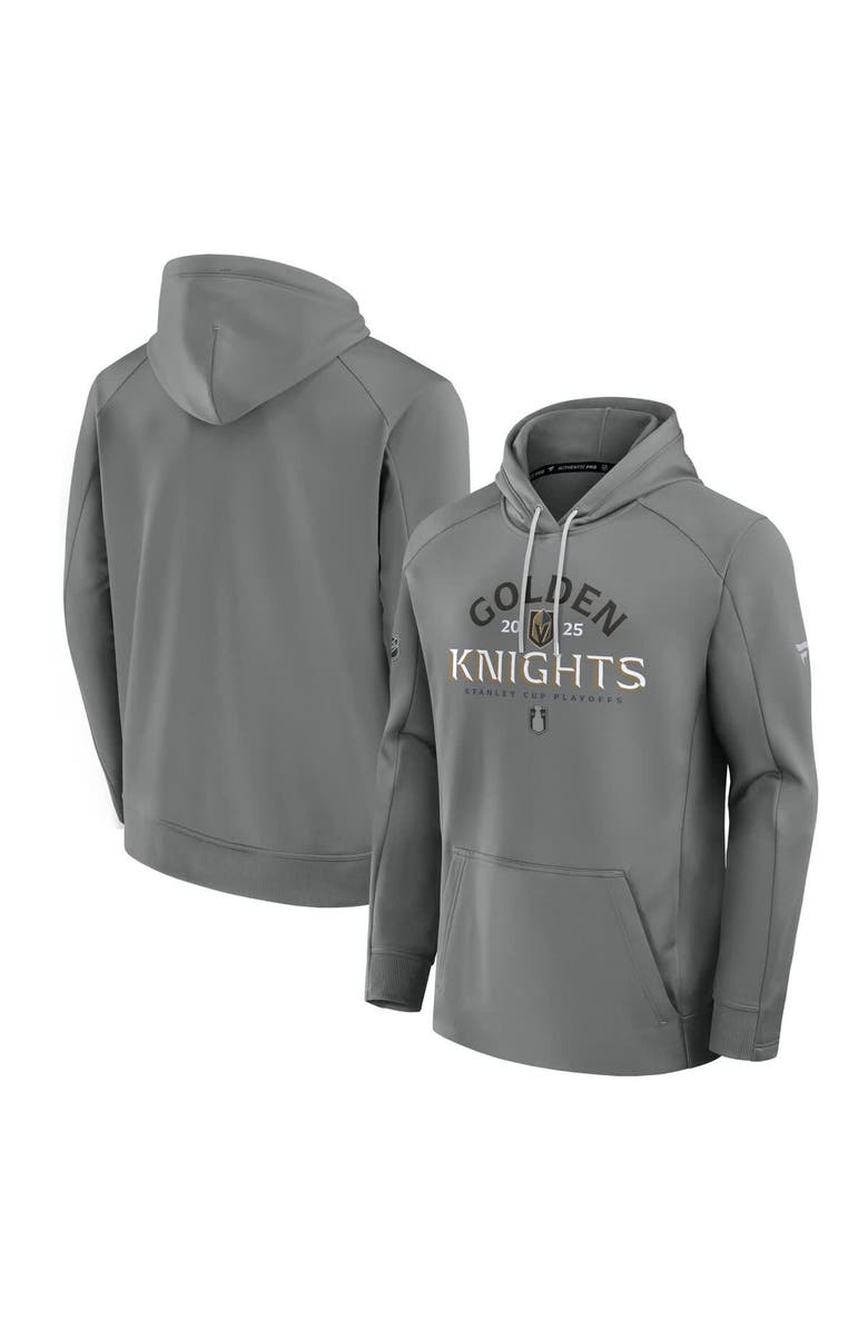 FANATICS Men's Fanatics Gray Vegas Golden Knights 2025 Stanley Cup Playoffs Authentic Pro Rink Fly Fleece Pullover Hoodie, Main, color,