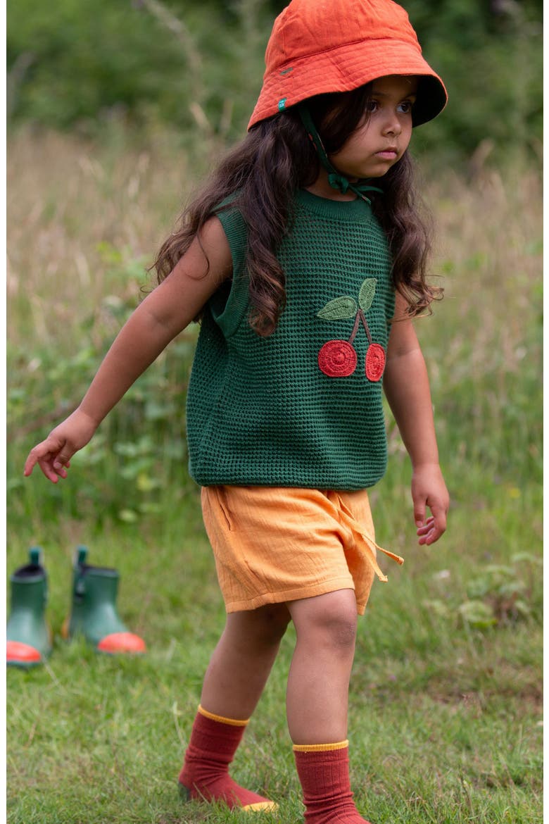 Kids' Little Cherry Sleeveless Organic Cotton Sweater, Alternate, color, GREEN