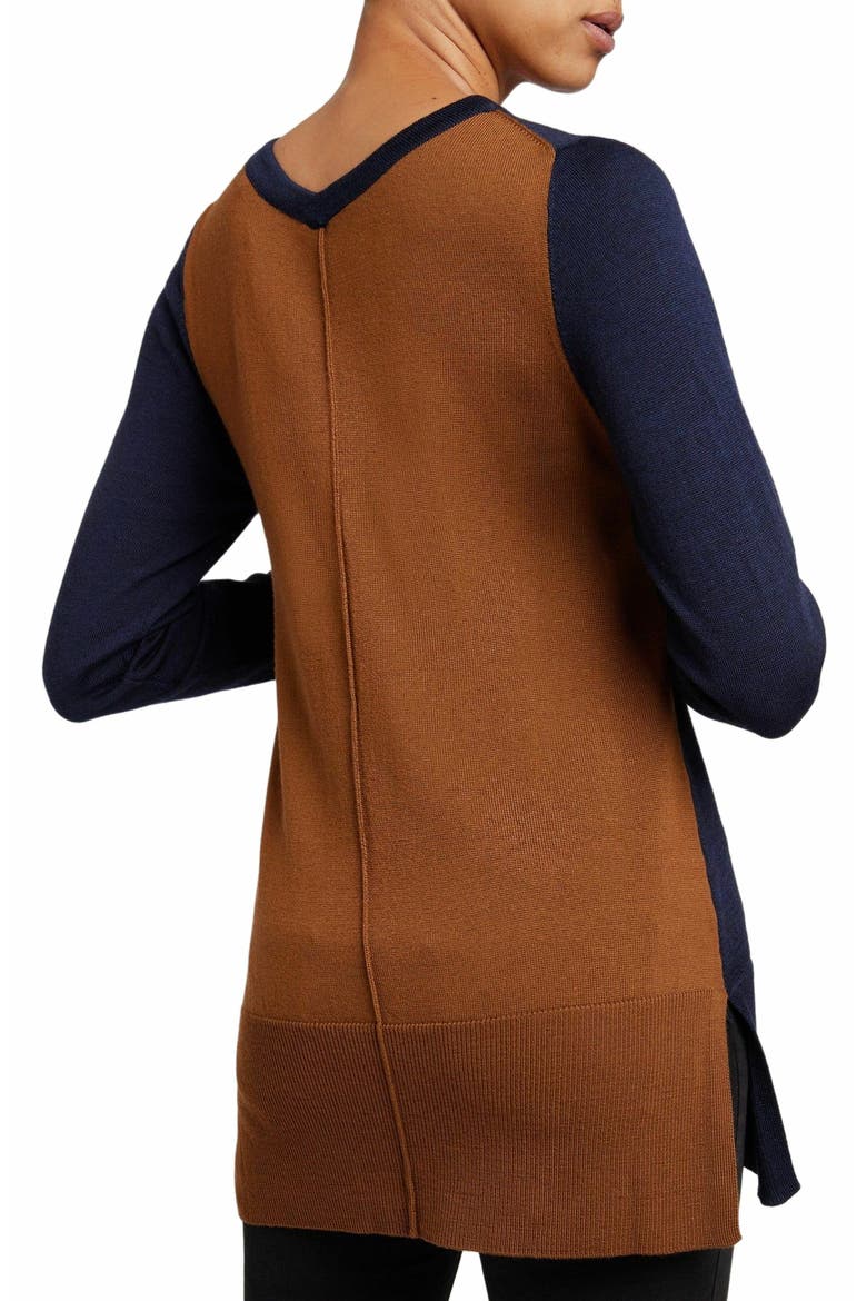 TORI Color Block Knit Sweater in Extra Fine Merino Wool, Alternate, color, SPACE BLUE