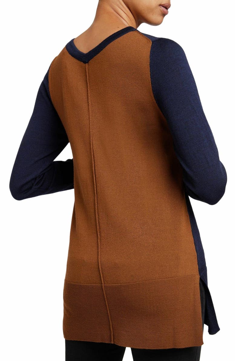 Santorelli TORI Color Block Knit Sweater in Extra Fine Merino Wool, Alternate, color, Space Blue