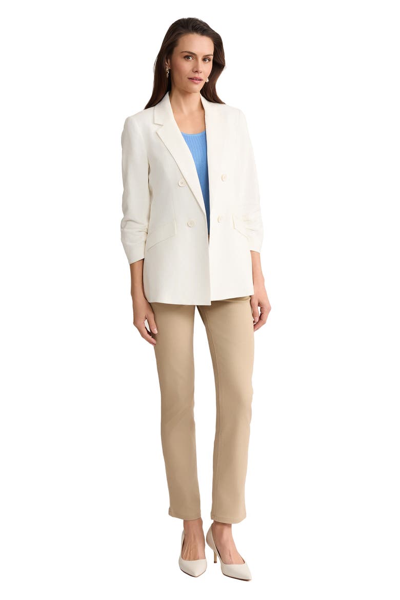Scrunch Sleeve Faux Double Breasted Linen Jacket, Alternate, color, NATURAL WHITE