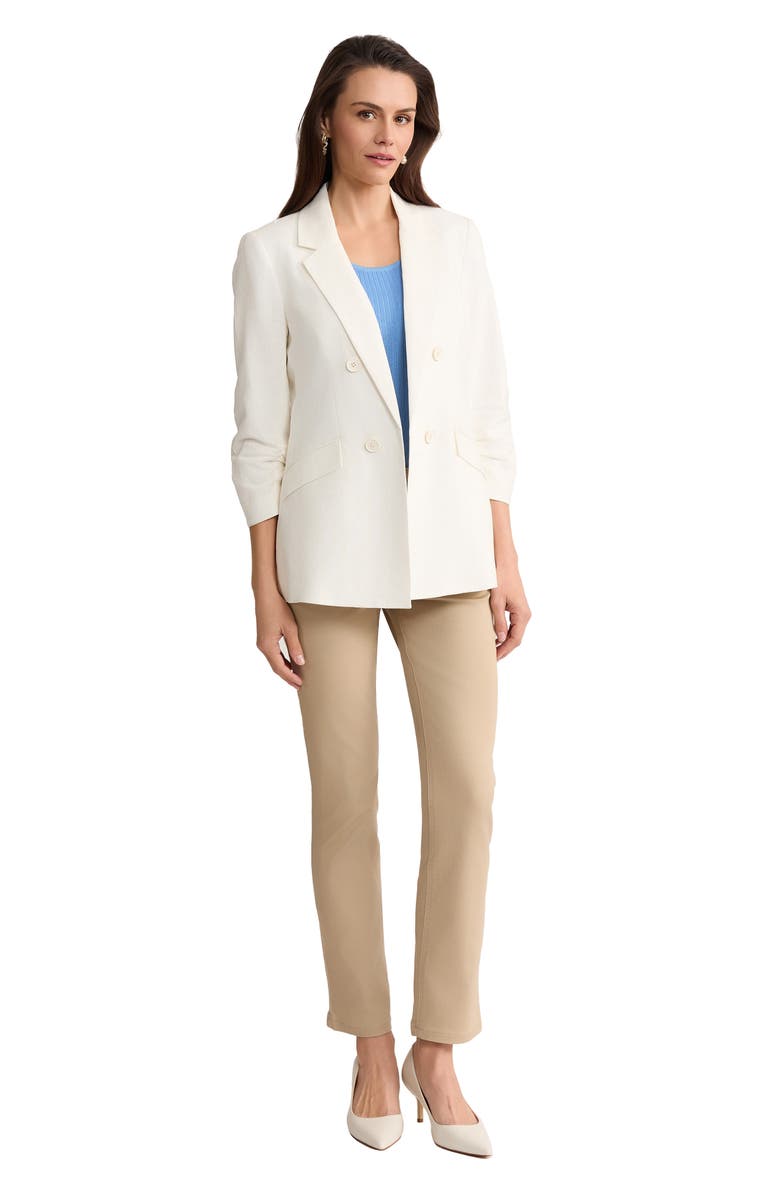 Jones New York Scrunch Sleeve Faux Double Breasted Linen Jacket, Alternate, color, Natural White