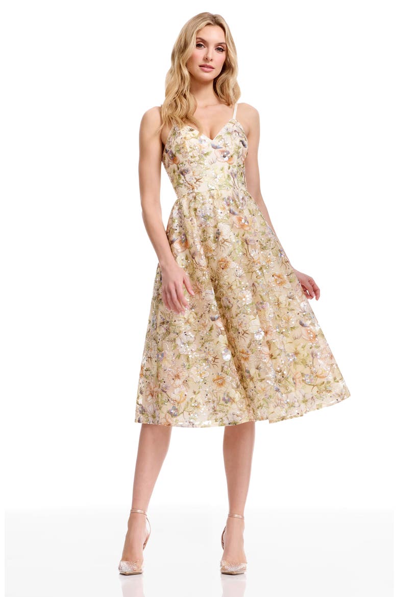 Maren Floral Sequin Fit & Flare Cocktail Dress, Alternate, color, IVORY MULTI