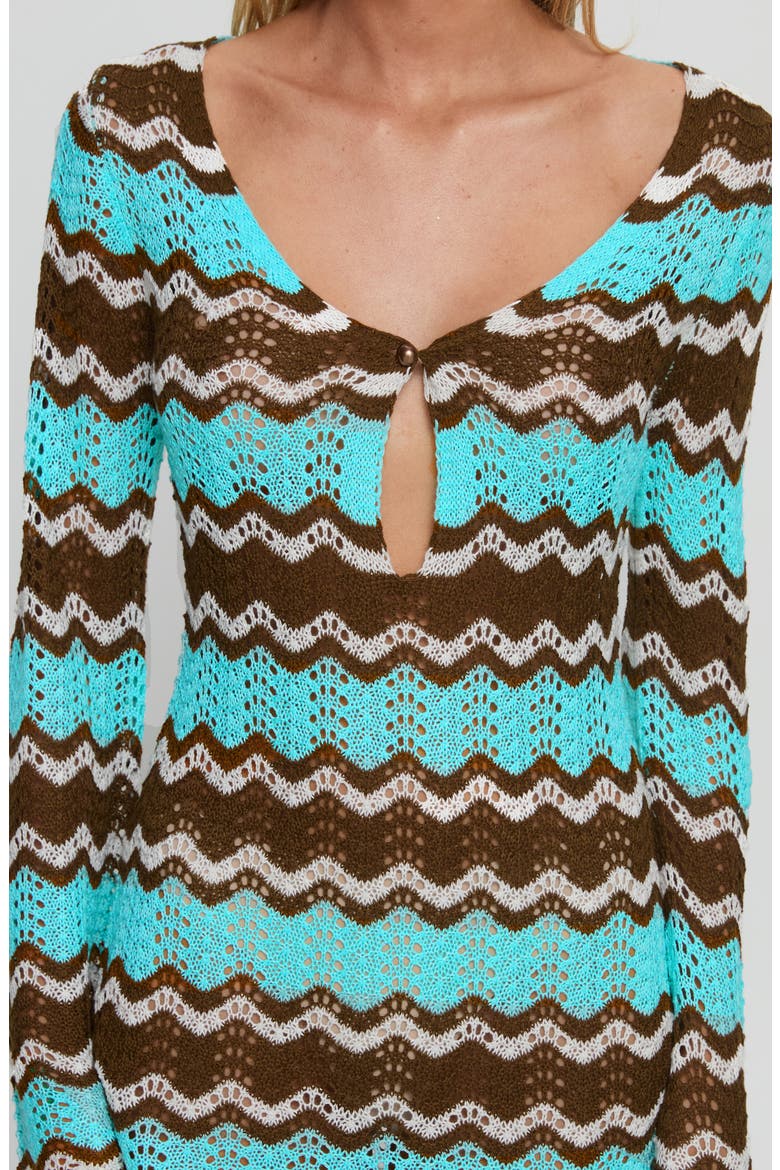Suka Open Stitch Long Sleeve Minidress, Alternate, color, BROWN / BLUE