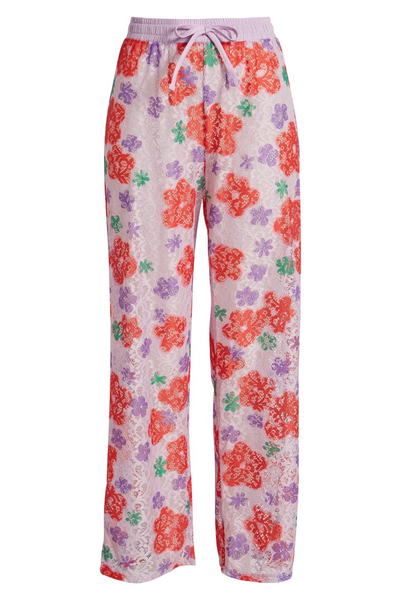 Pride Gender Inclusive Sheer Lace Drawstring Pants, Alternate, color, PURPLE- RED HUNTER FLORAL