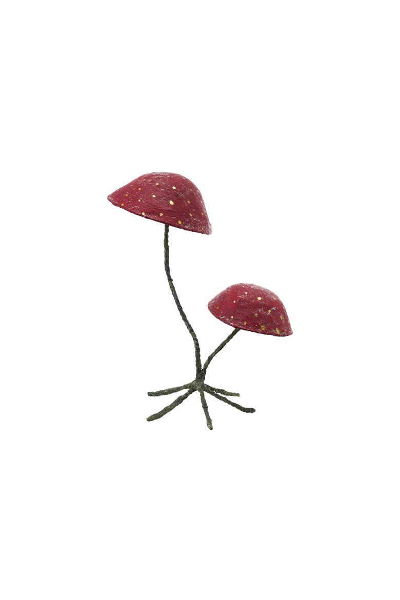 Paper Mache & Metal Mushrooms with Dots on Footed Stand, Green & Gold Color, Main, color, Green & Gold