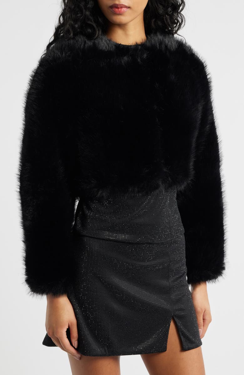 MANGO Faux Fur Crop Jacket, Alternate, color, Black