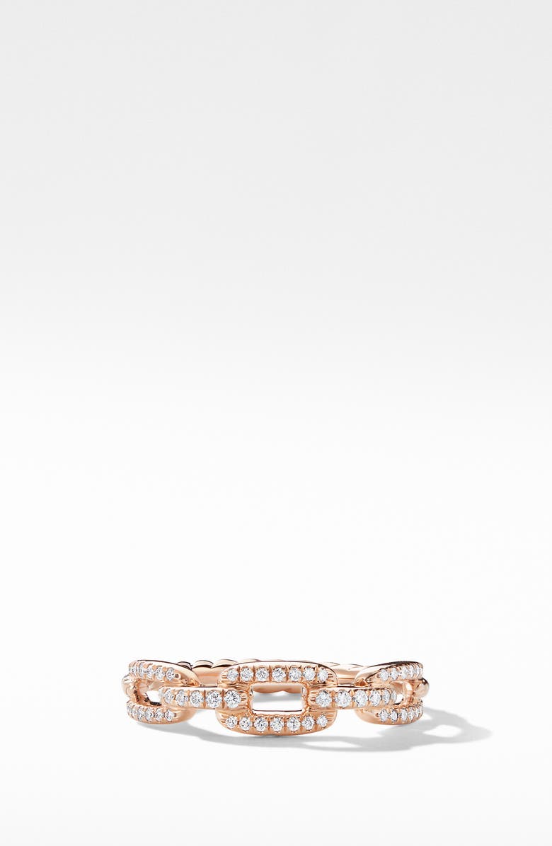 David Yurman Stax Pavé Diamond Chain Link 18K Rose Gold Ring, Main, color,