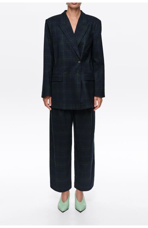 Checked Double-Breasted Tailored Jacket