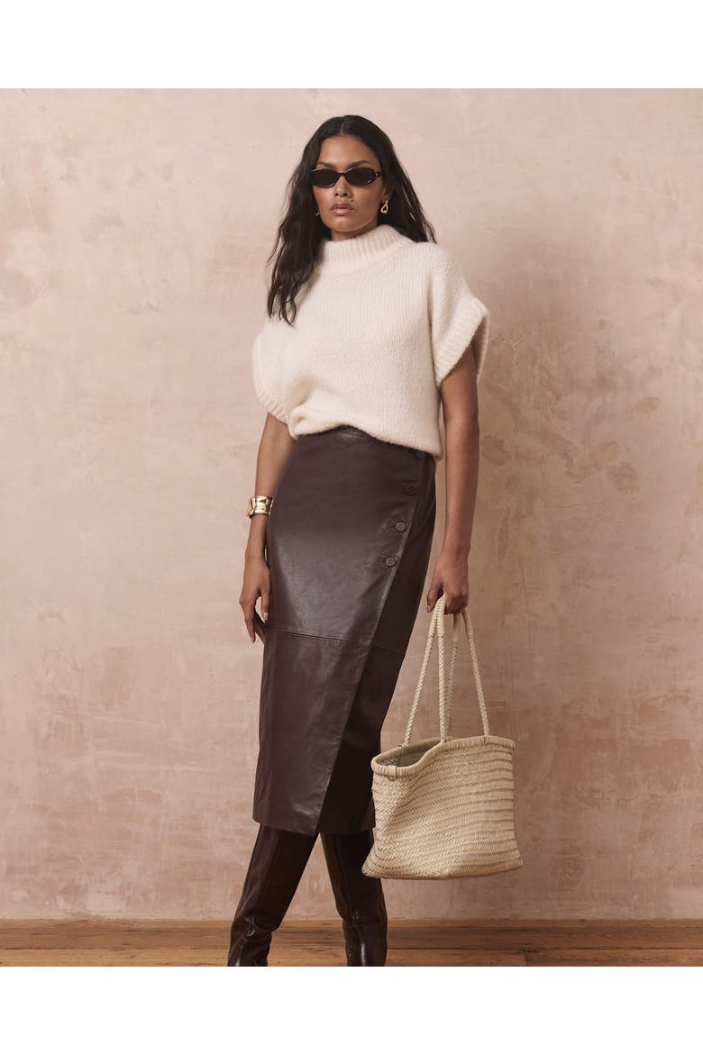 Leather Wrap Midi Skirt, Alternate, color, Burgundy