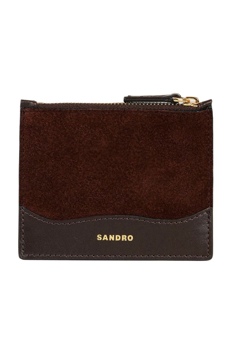 SANDRO Leather and suede cardholder, Main, color, 