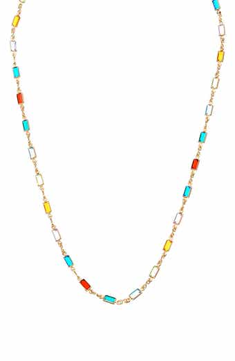 Multicolor Baguette Station Necklace