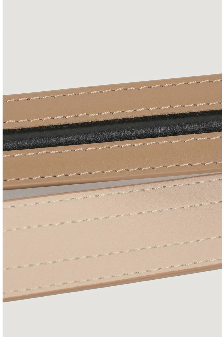 Leather Belt with D Buckle and Contrast Edge Detail, Alternate, color, Brown