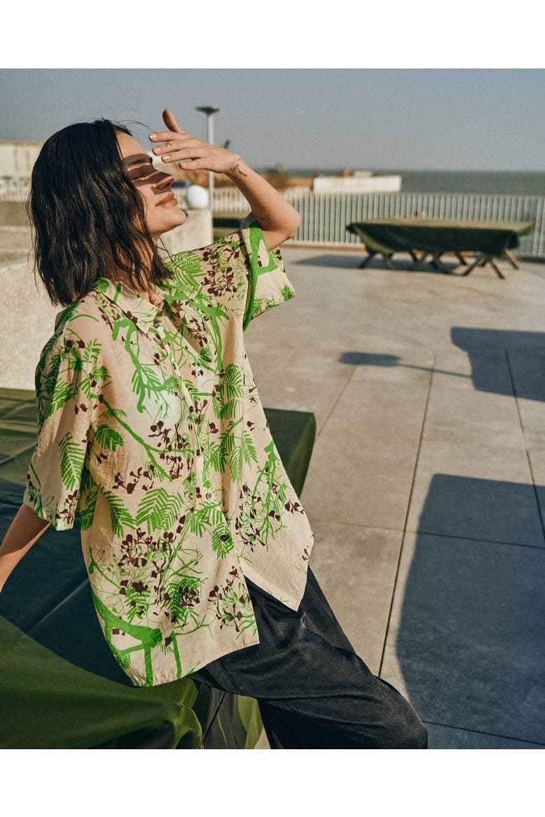 "Coco Dream" Oversized Hawaii Shirt, Alternate, color, Khaki & Green