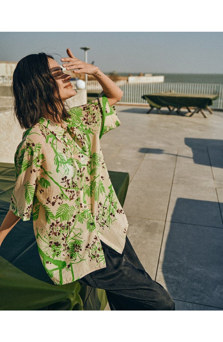 Lost Pattern NYC "Coco Dream" Oversized Hawaii Shirt, Alternate, color, Khaki & Green