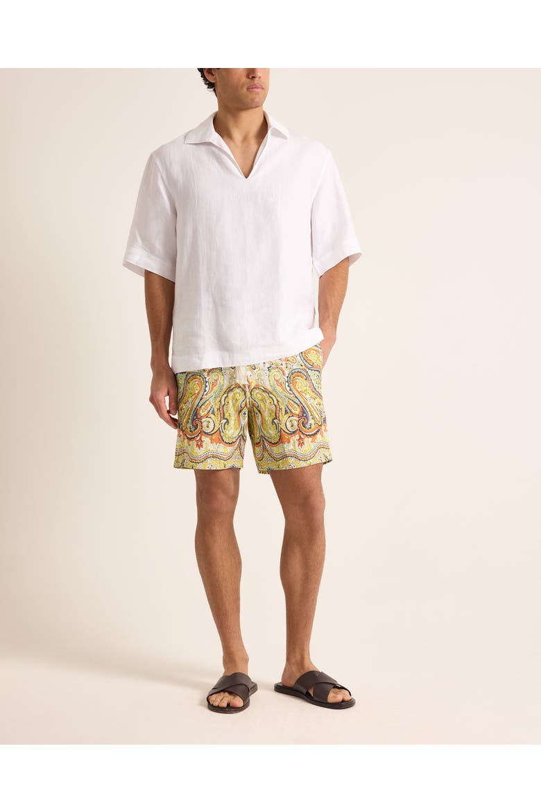 Alex Linen Relaxed Fit Linen Shorts with Fairground Print, Main, color, MULTI/VERMILLION
