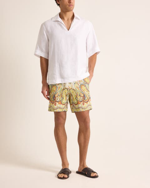 Alex Linen Relaxed Fit Linen Shorts with Fairground Print