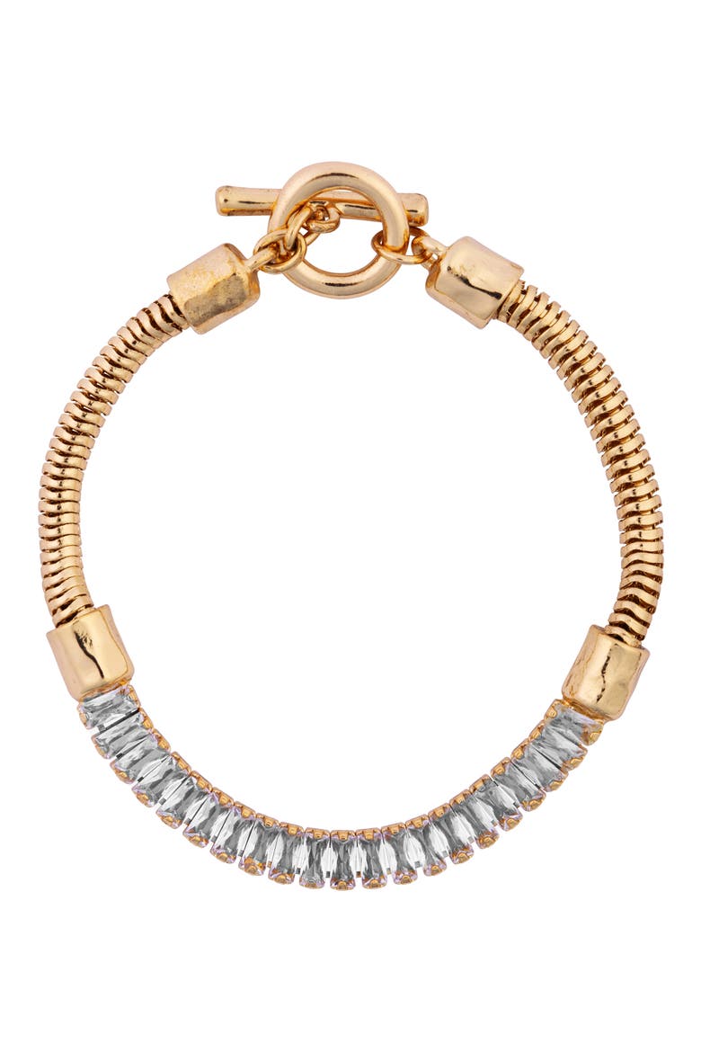 Snake Chain Crystal Toggle Bracelet, Main, color, GOLD