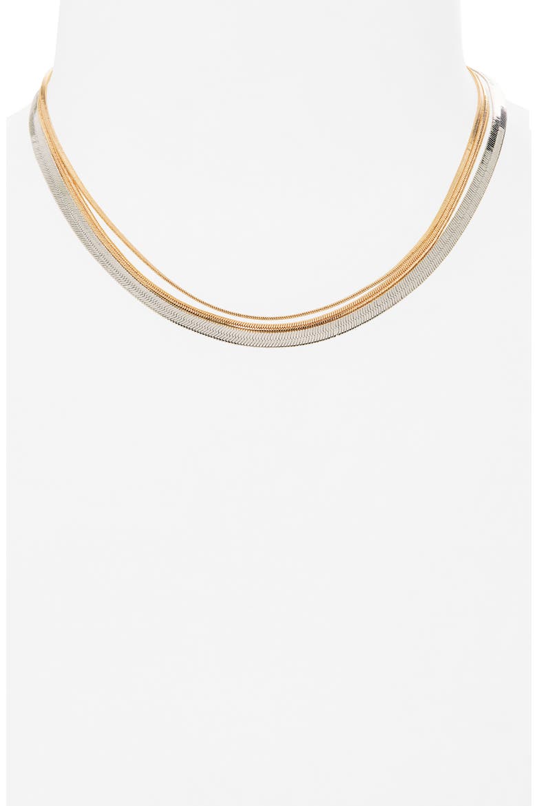 Layered Herringbone Chain Pendant Necklace, Alternate, color, RHODIUM