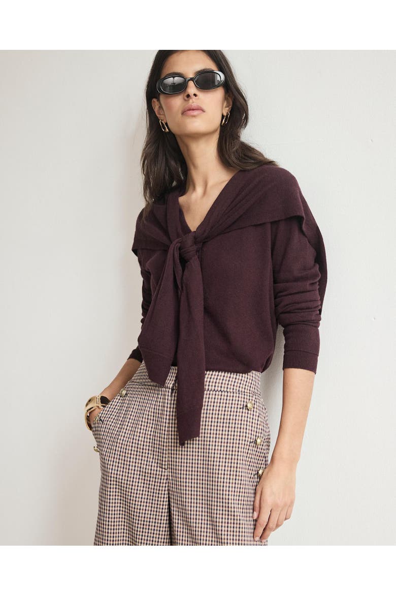 Scarf Detail Cardigan, Alternate, color, Burgundy