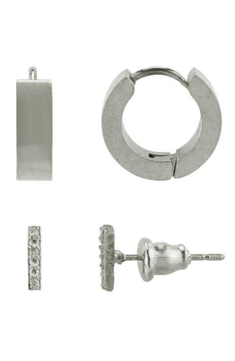 Cubic Zirconia Stud & Hoop Earrings Set