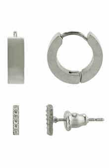 REBL Cubic Zirconia Stud & Hoop Earrings Set