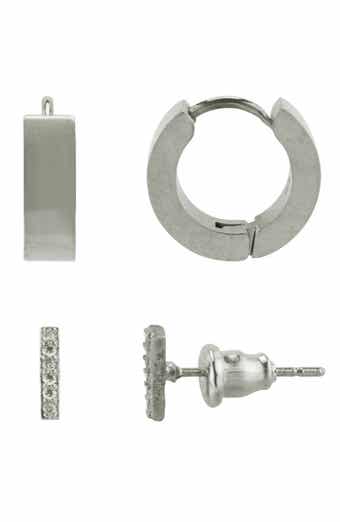 REBL Cubic Zirconia Stud & Hoop Earrings Set