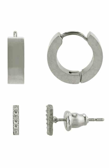 REBL Cubic Zirconia Stud & Hoop Earrings Set