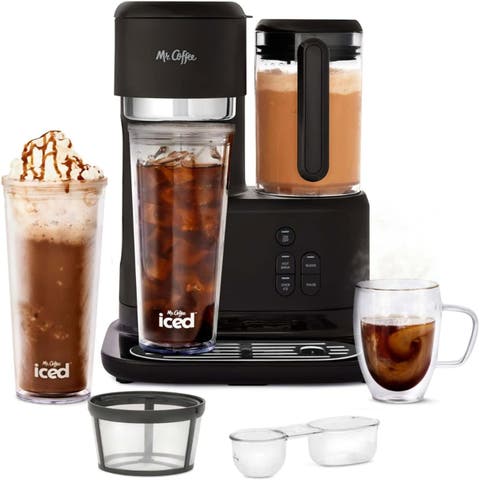 3-in-1 Single-Serve Iced and Hot Coffee/Tea Maker with Blender with Reusable Filter, Scoop, Recipe Book, 2 Tumblers, Lids and Straws, Black