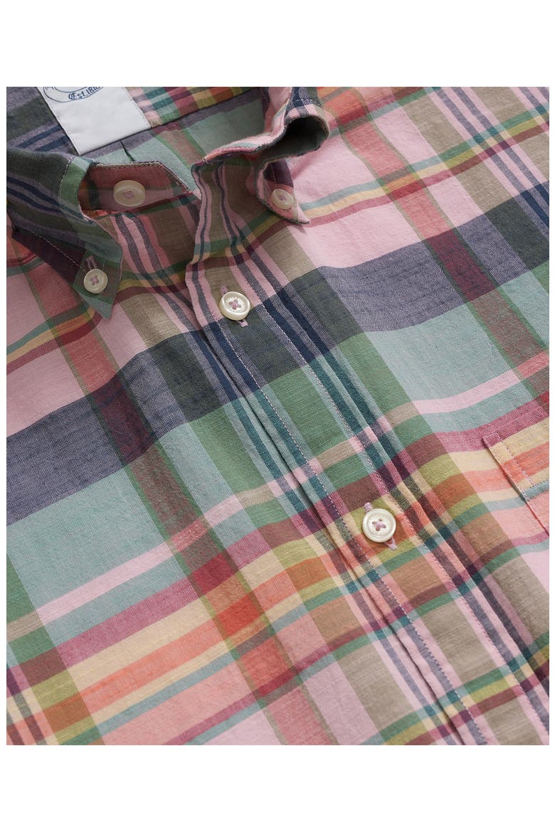 Madras Plaid Short Sleeve Button-Down Shirt, Alternate, color, PINK