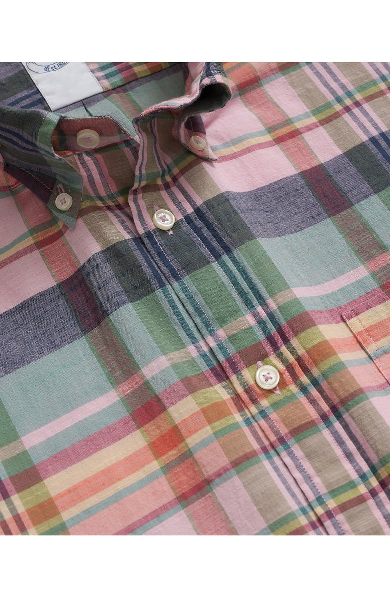 Brooks Brothers Madras Plaid Short Sleeve Button-Down Shirt, Alternate, color,