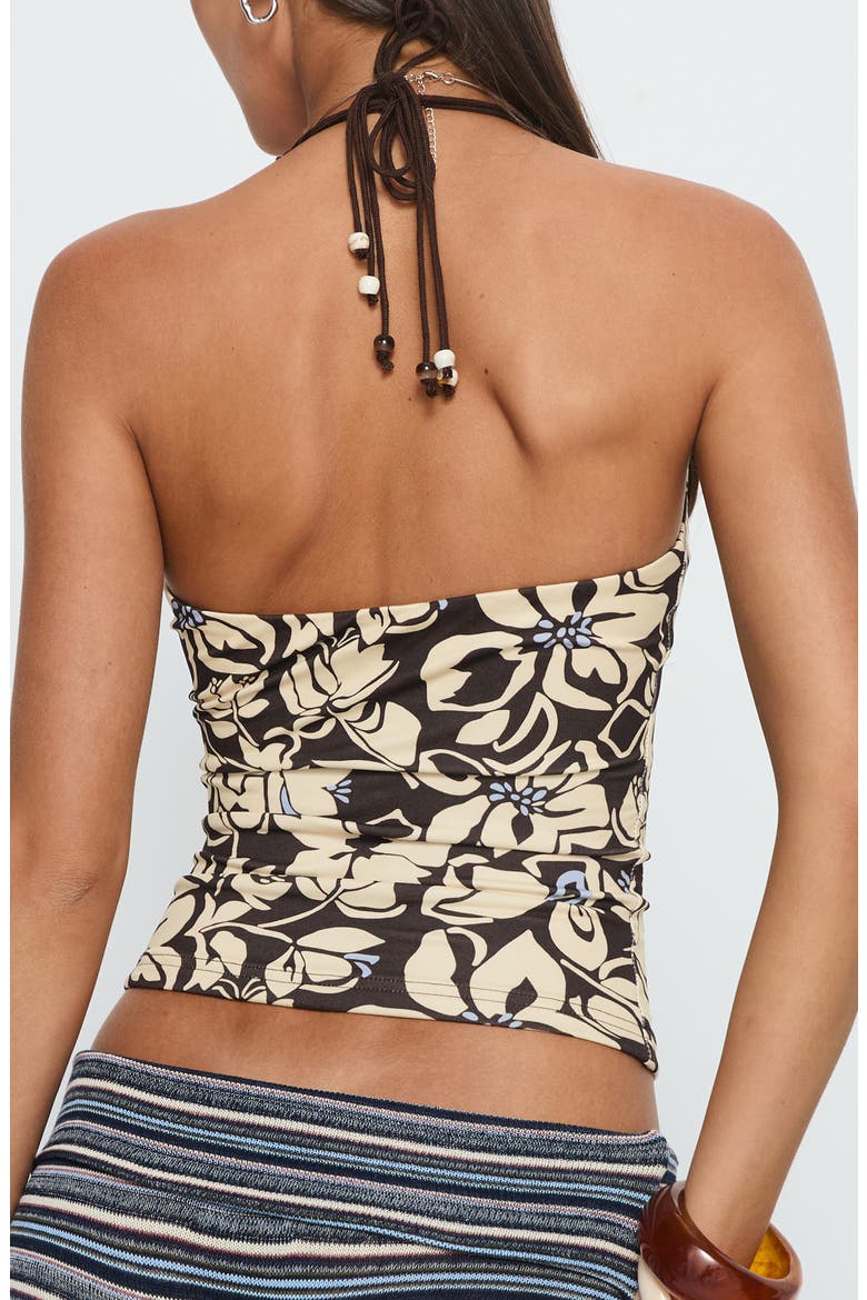 Roller Coaster Floral Beaded Halter Top, Alternate, color, BROWN FLORAL
