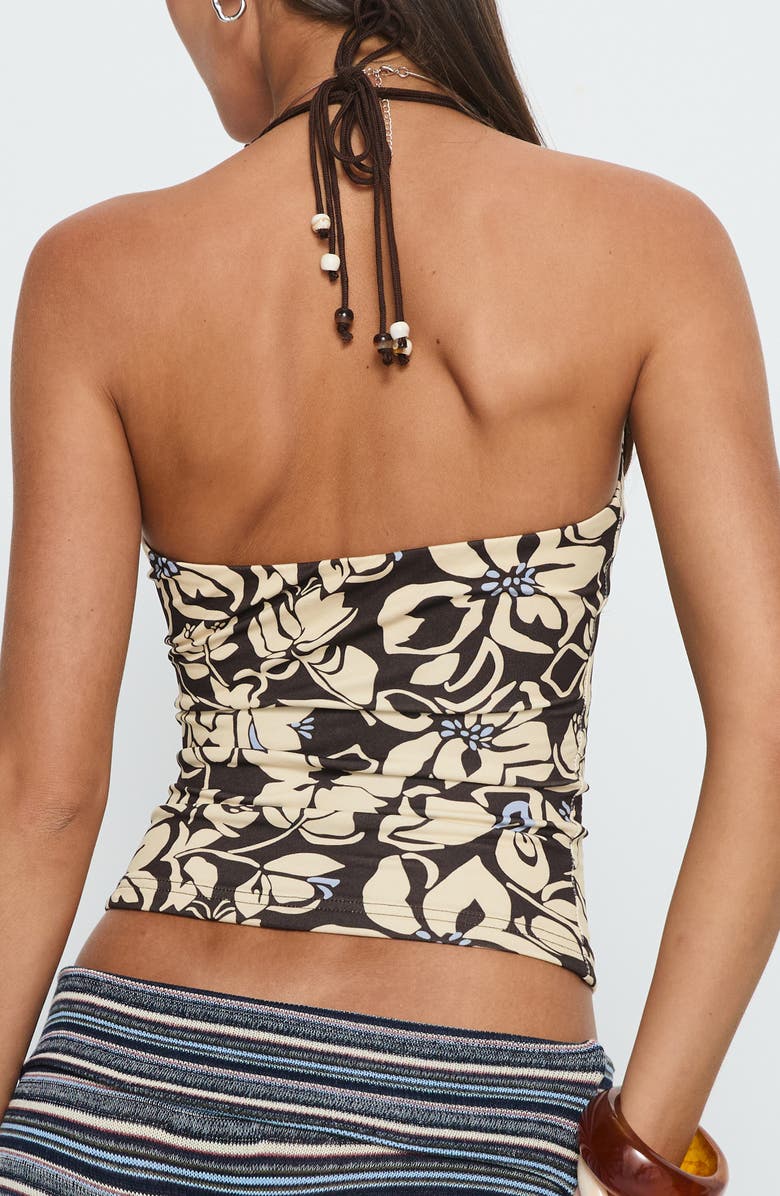 Princess Polly Roller Coaster Floral Beaded Halter Top, Alternate, color, Brown Floral