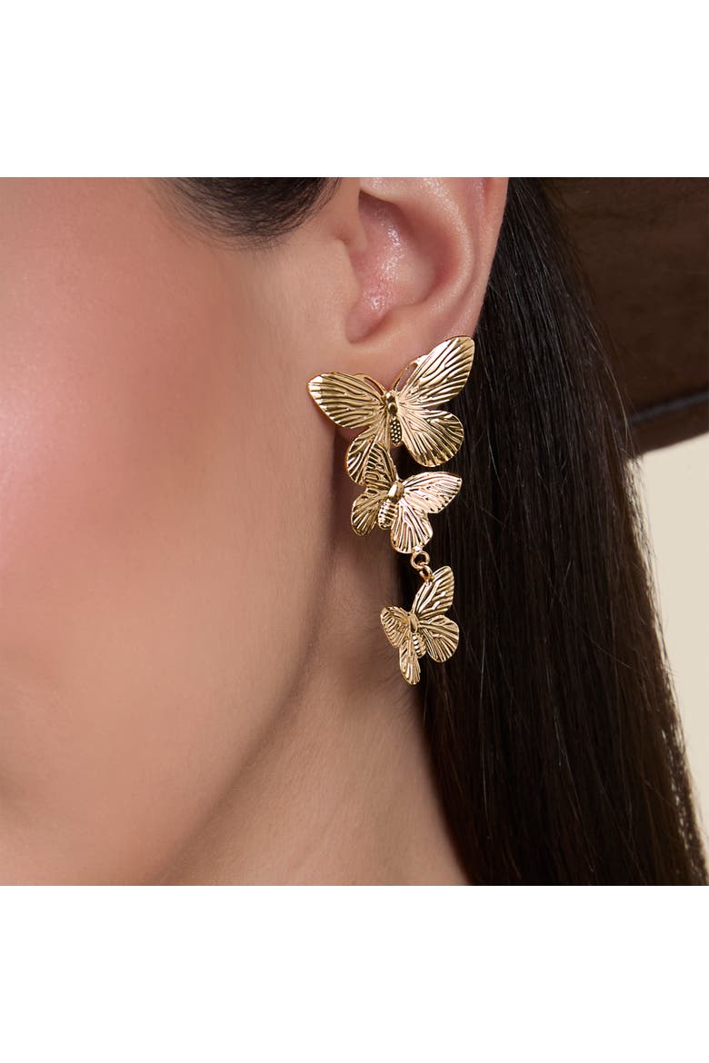 JS Jessica Simpson Cluster Butterfly Drop Earrings in Gold-Tone, Alternate, color, Gold
