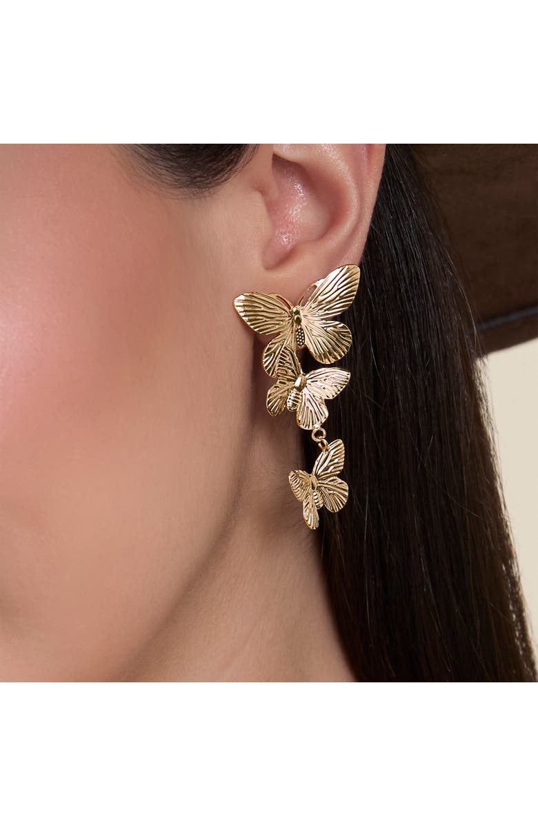 Jessica Simpson Cluster Butterfly Drop Earrings in Gold-Tone, Alternate, color, Gold