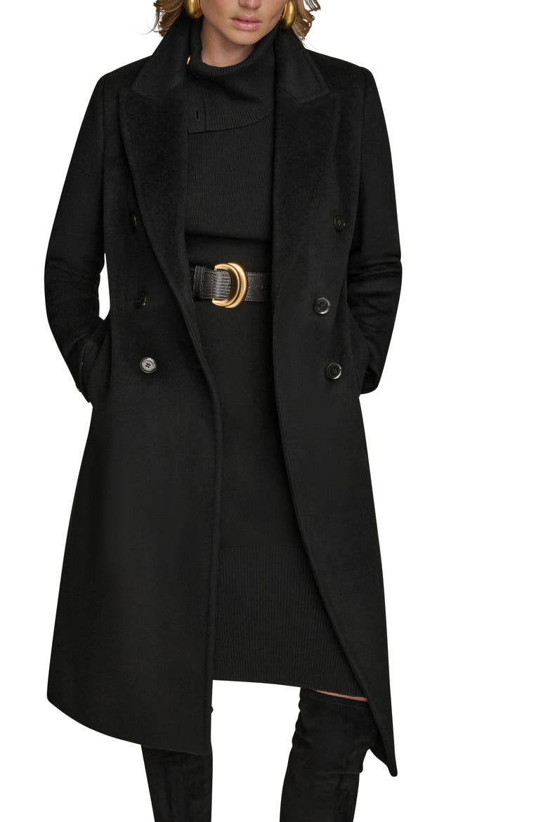 Tailored Double Breasted Wool Blend Coat, Alternate, color, BLACK