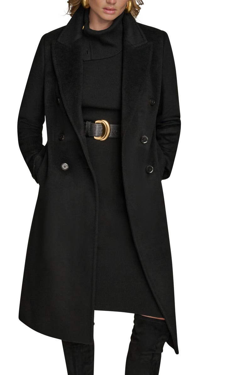 Donna Karan New York Tailored Double Breasted Wool Blend Coat, Alternate, color, Black