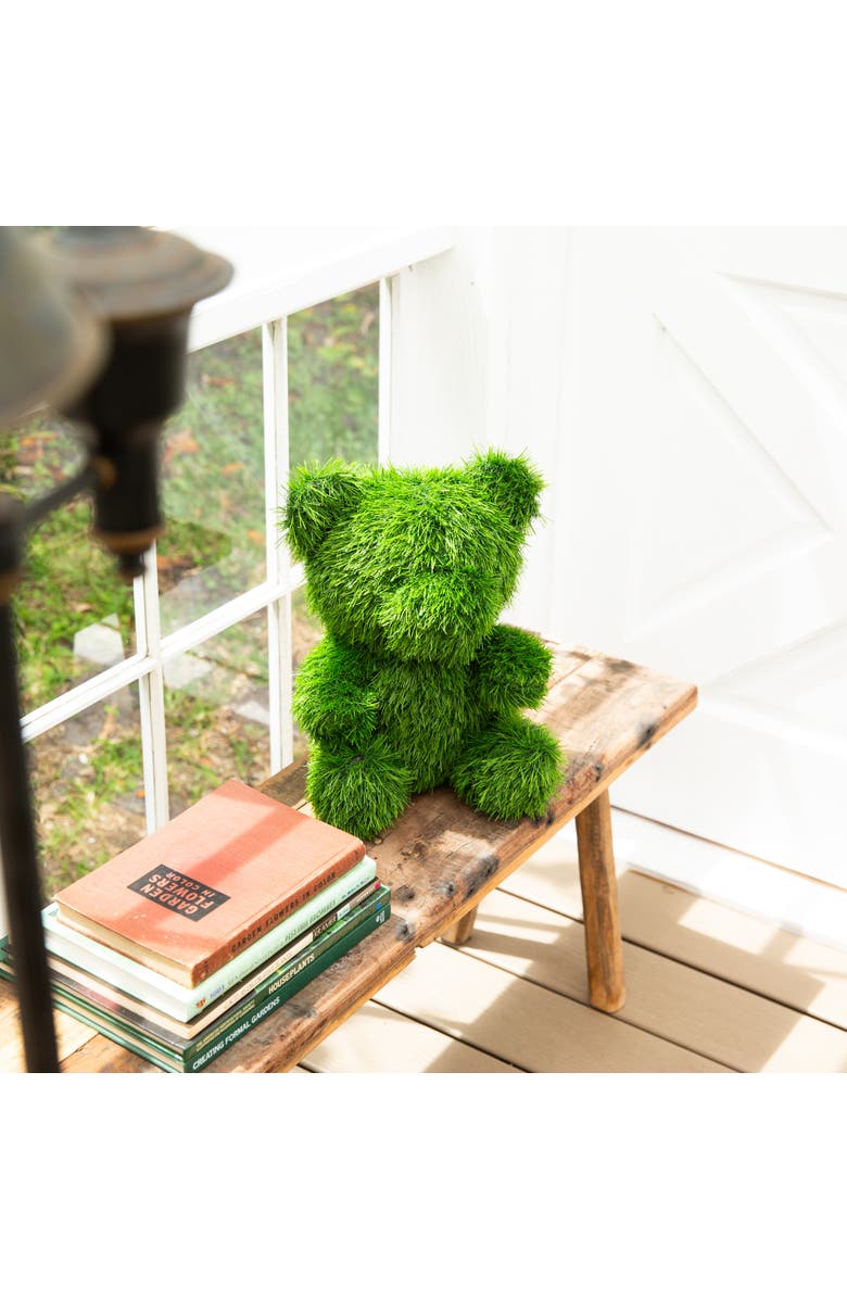 NEARLY NATURAL 14-in UV Resistant Artificial Grass Garden Plush Topiary Bear, Alternate, color, Green