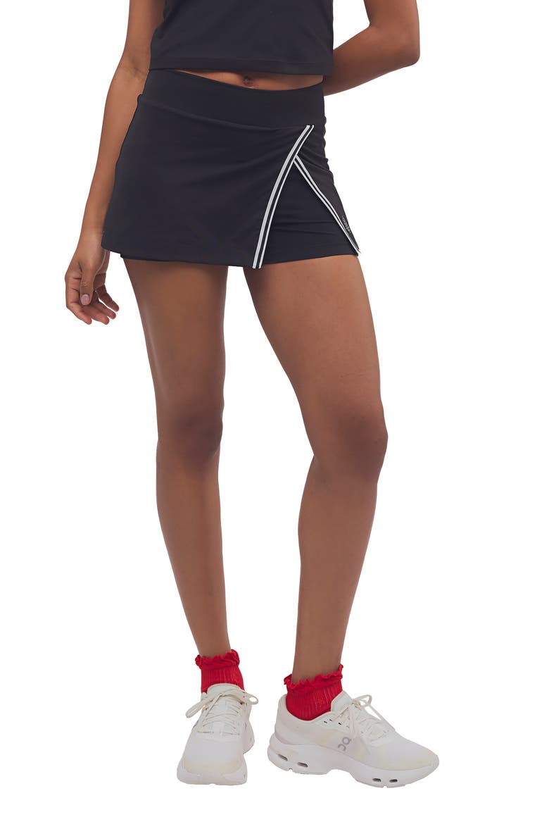 FP Movement Forehand Faux Wrap Skort, Main, color, BLACK