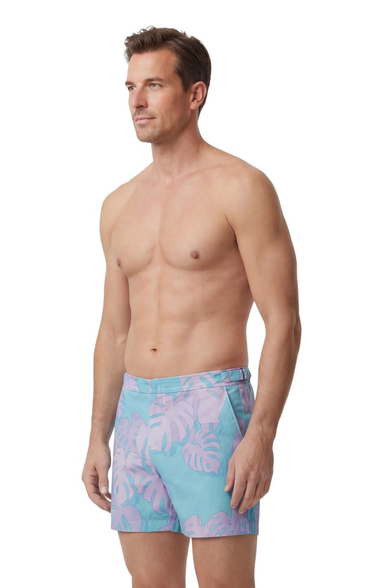 Lords of Harlech Monstera Floral Mens Tailored Swim Short, Alternate, color, Monstera Floral Teal