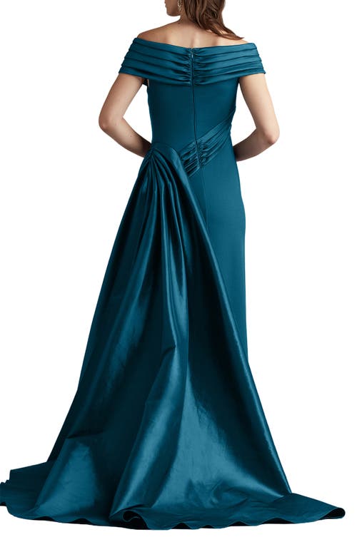 Tadashi Shoji Off The Shoulder Crepe & Taffeta Gown In Blue