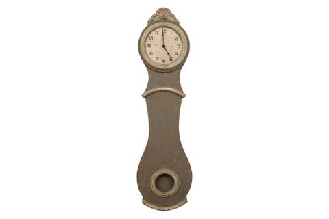 Decorative Reclaimed Wood Grandfather Style Wall Clock with Distressed Finish, Grey